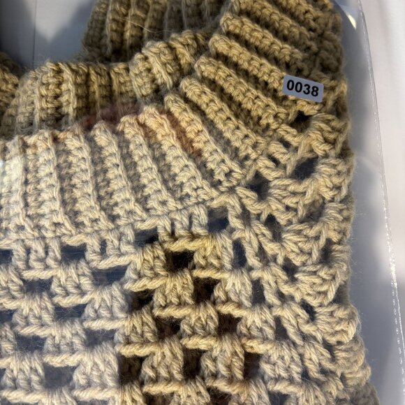 Handmade Crochet Open-Knit Beige Sweater With Ribbed Collar & Cuffs - Picture 9 of 9